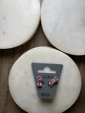 191 Pilgrim Pink Crystal Cluster Stud Earrings - Sparkling Floral Accent